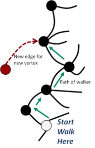 Random walks create scale-free graphs